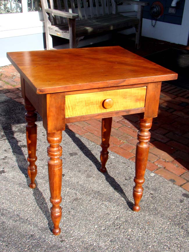 An American Cherry nightstand with Tiger Maple drawer circa 1850